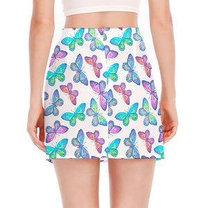 Colorful Butterfly Pattern Print Side Slit Mini Skirt