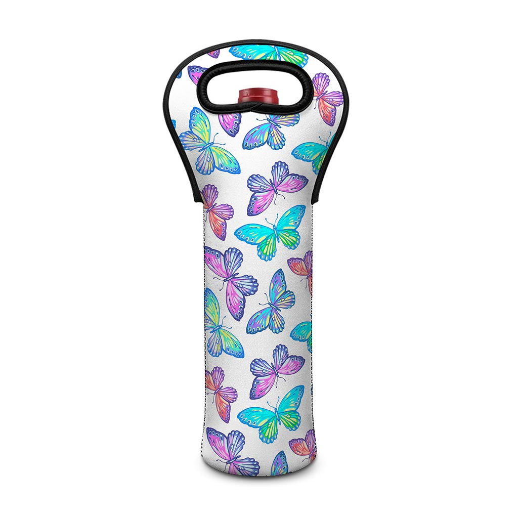 Colorful Butterfly Pattern Print Single Neoprene Wine Tote