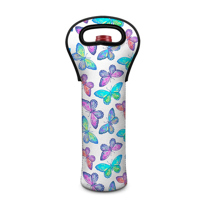 Colorful Butterfly Pattern Print Single Neoprene Wine Tote
