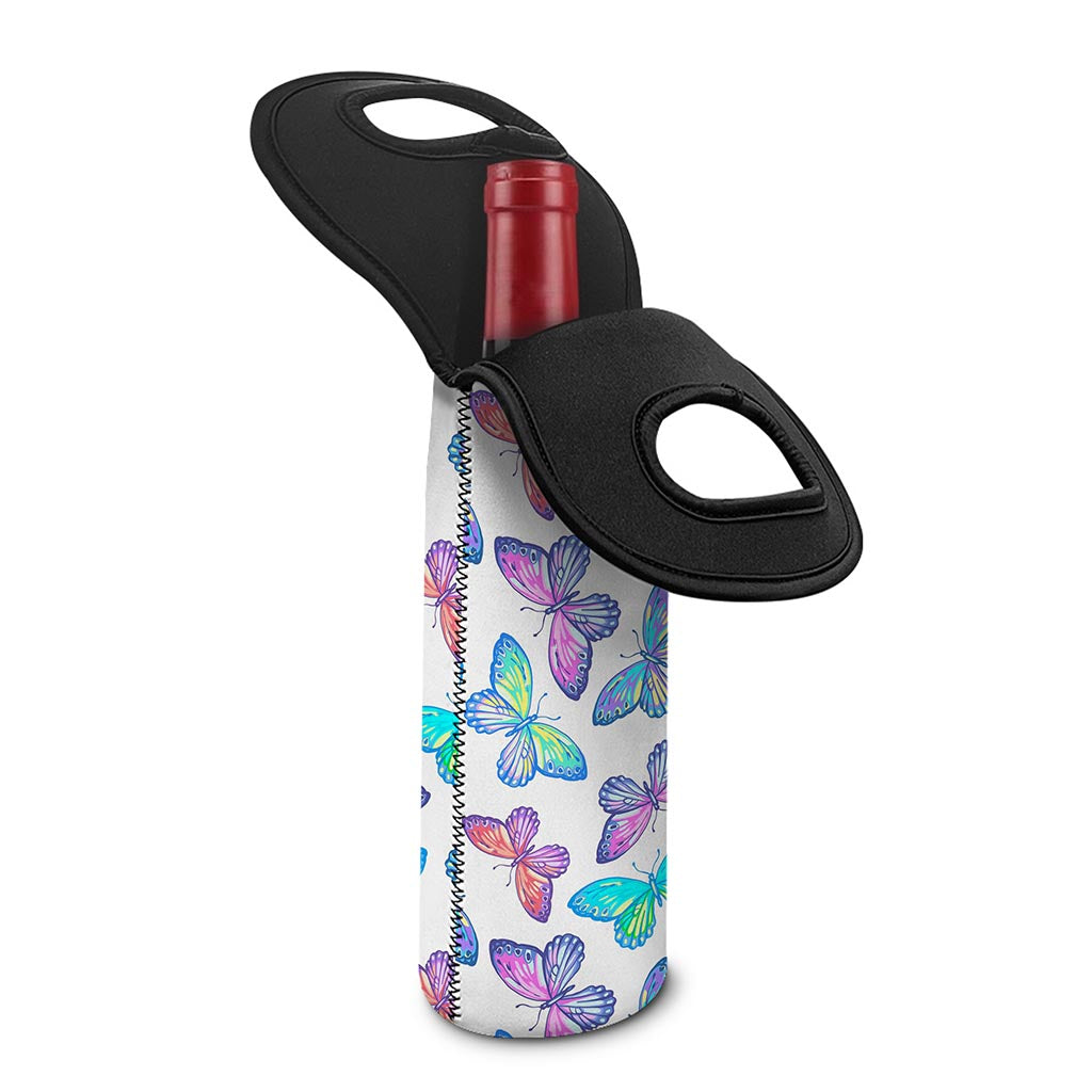 Colorful Butterfly Pattern Print Single Neoprene Wine Tote