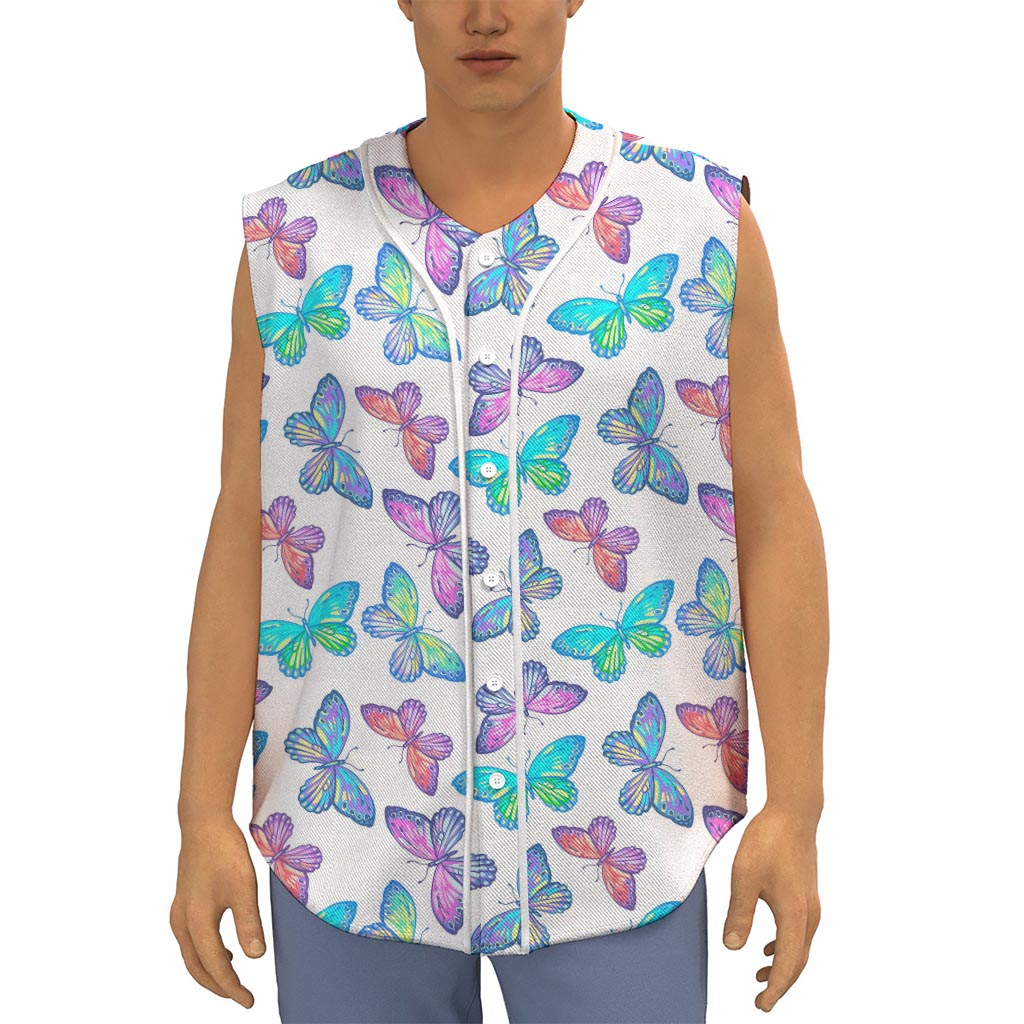 Colorful Butterfly Pattern Print Sleeveless Baseball Jersey