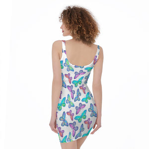 Colorful Butterfly Pattern Print Sleeveless Bodycon Dress