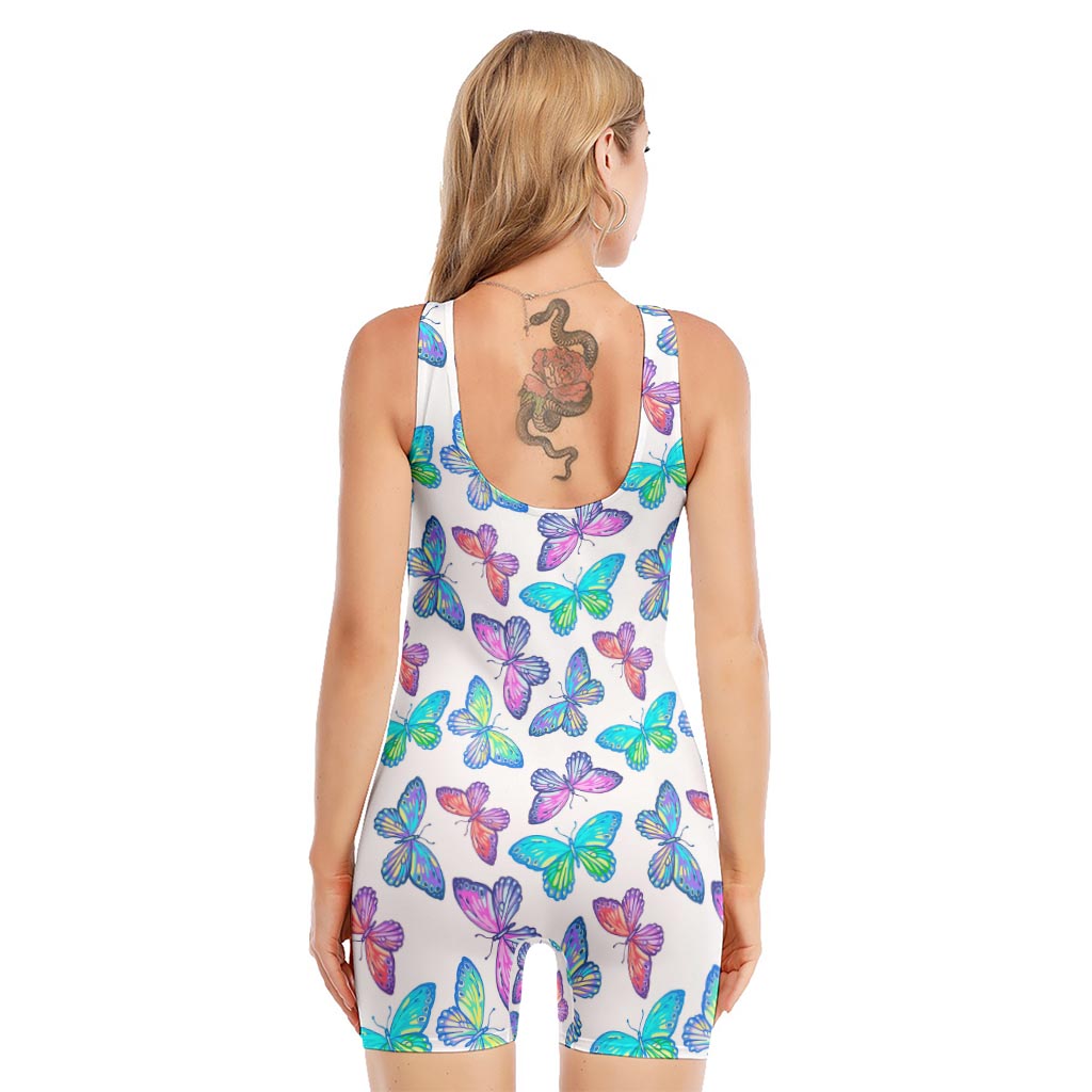 Colorful Butterfly Pattern Print Sleeveless One Piece Swimsuit