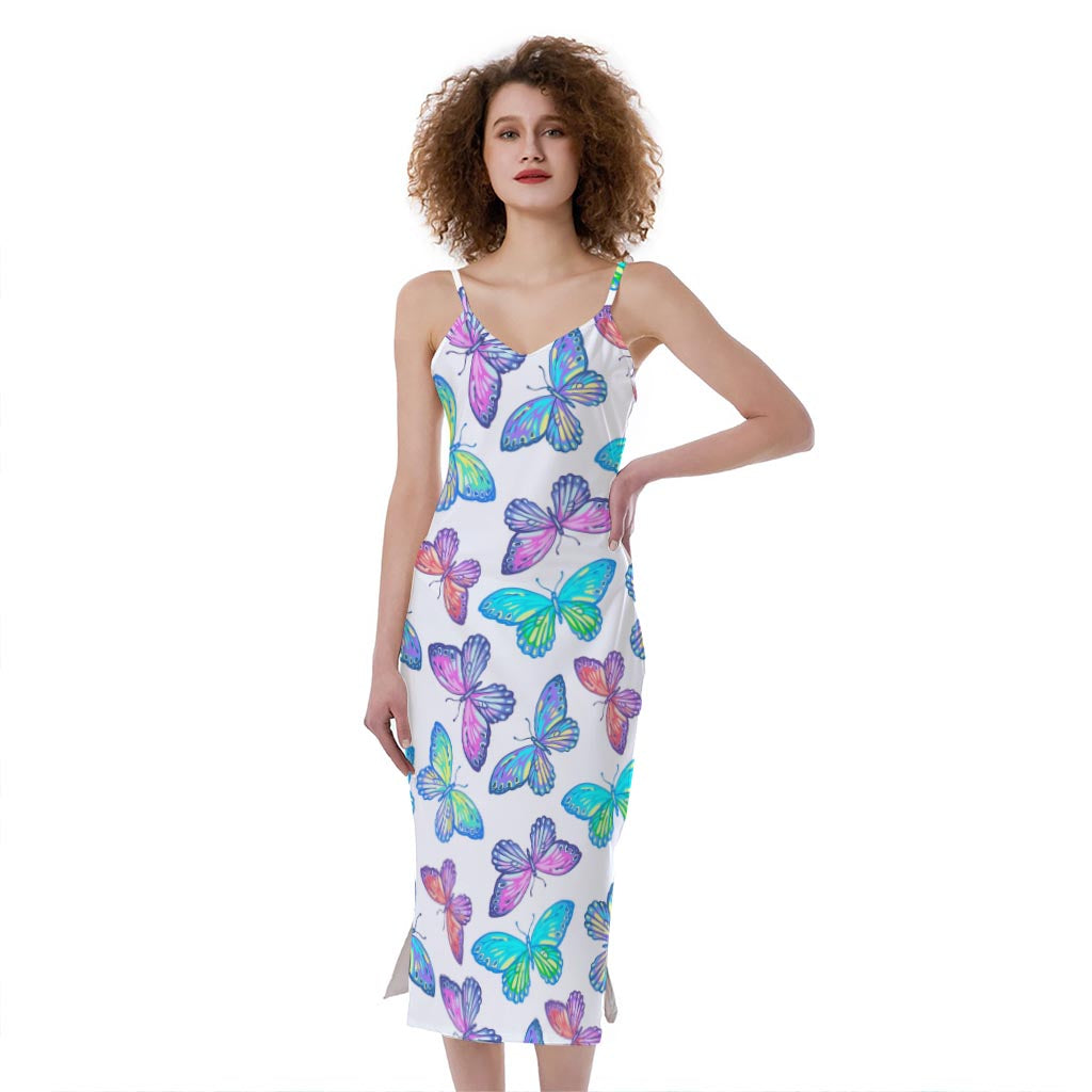 Colorful Butterfly Pattern Print Slim Fit Midi Cami Dress