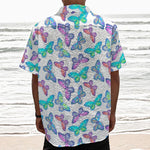 Colorful Butterfly Pattern Print Textured Short Sleeve Shirt