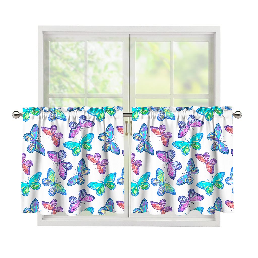 Colorful Butterfly Pattern Print Tier Curtains