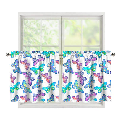 Colorful Butterfly Pattern Print Tier Curtains