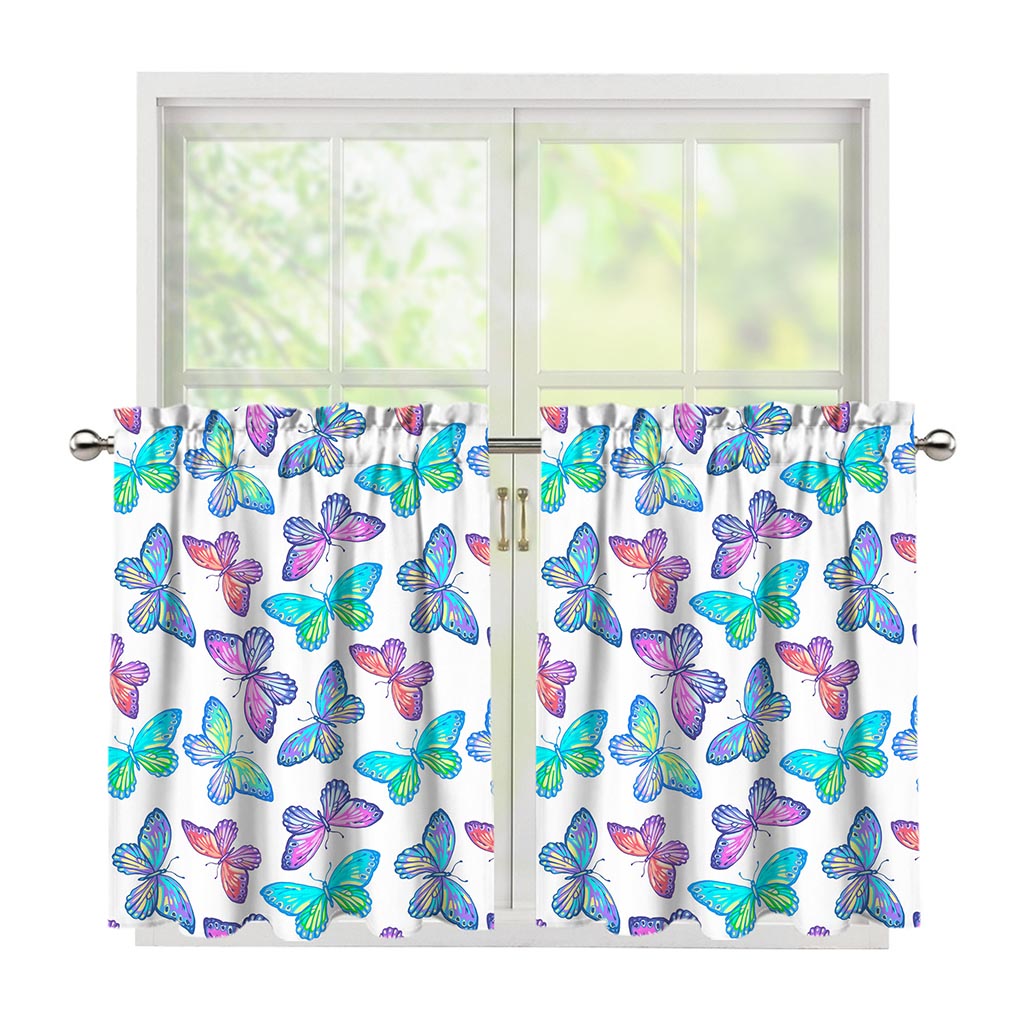 Colorful Butterfly Pattern Print Tier Curtains