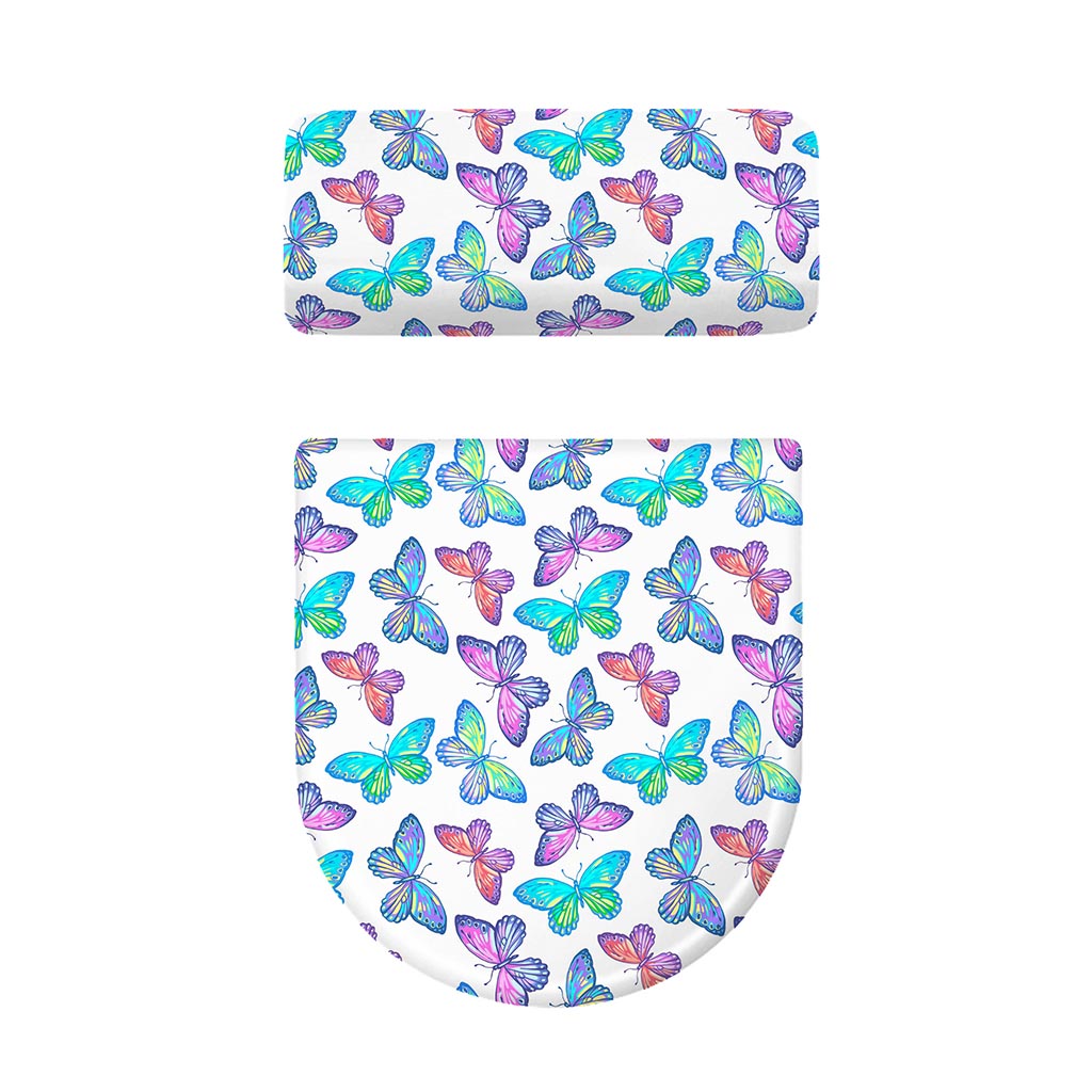 Colorful Butterfly Pattern Print Toilet Lid And Tank Cover Set