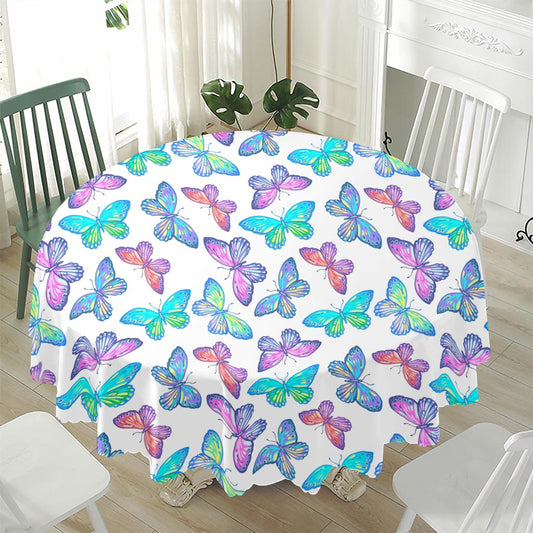 Colorful Butterfly Pattern Print Waterproof Round Tablecloth