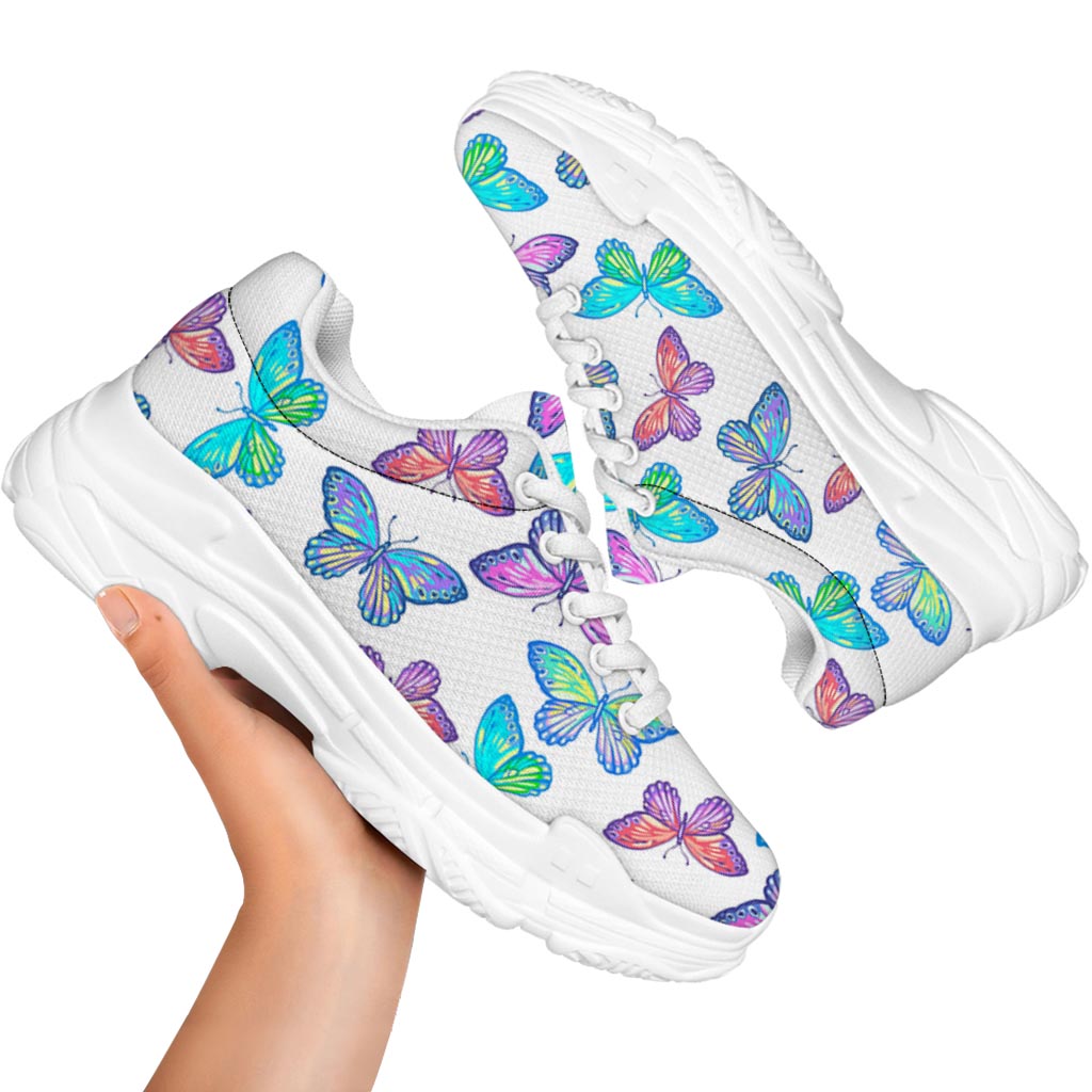 Colorful Butterfly Pattern Print White Chunky Shoes