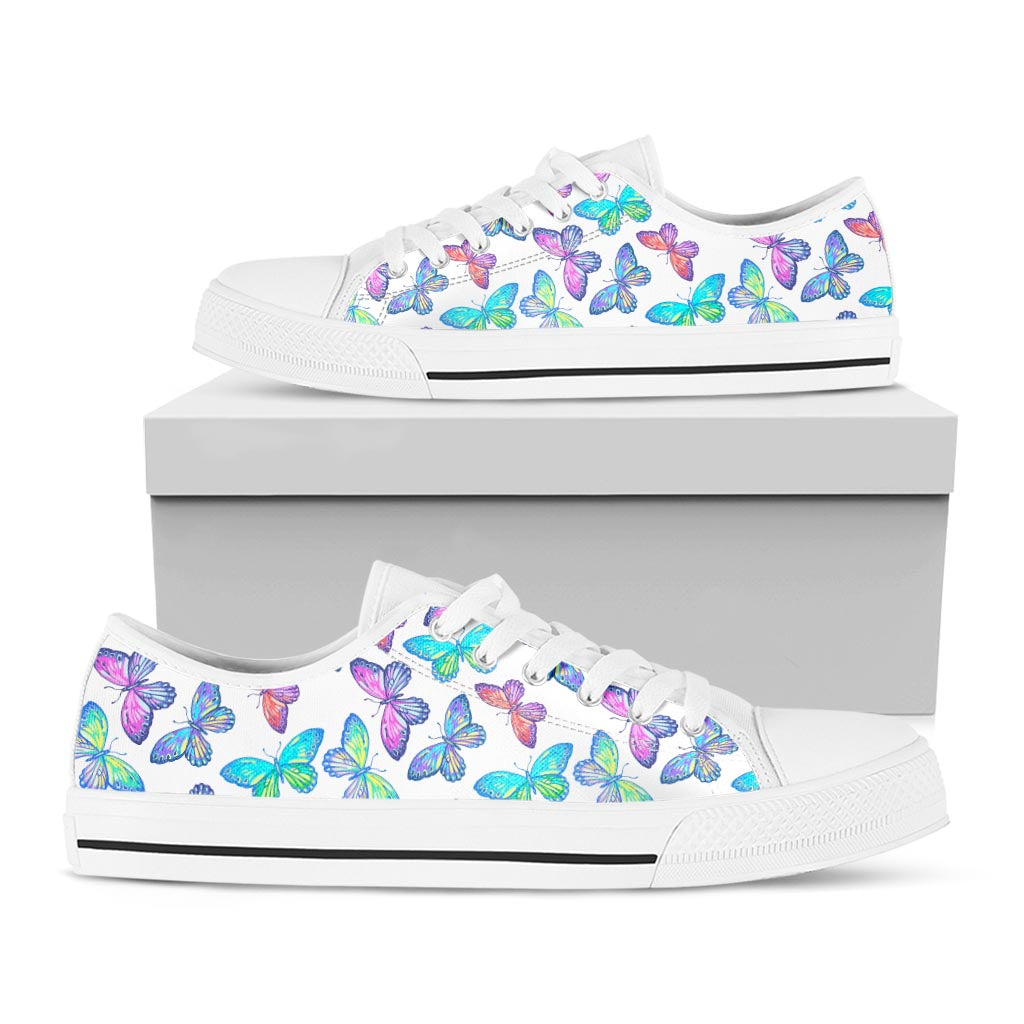 Colorful Butterfly Pattern Print White Low Top Sneakers