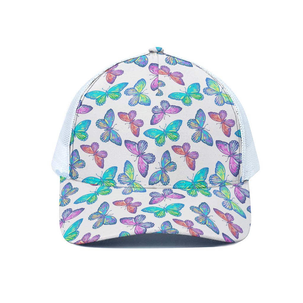 Colorful Butterfly Pattern Print White Mesh Trucker Cap