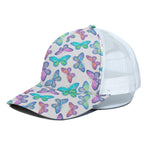 Colorful Butterfly Pattern Print White Mesh Trucker Cap