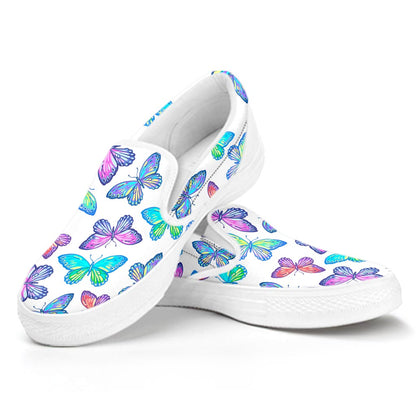 Colorful Butterfly Pattern Print White Slip On Sneakers
