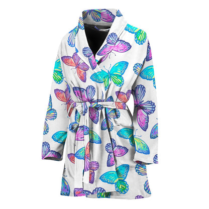 Colorful Butterfly Pattern Print Women's Bathrobe
