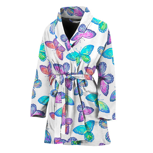 Colorful Butterfly Pattern Print Women's Bathrobe