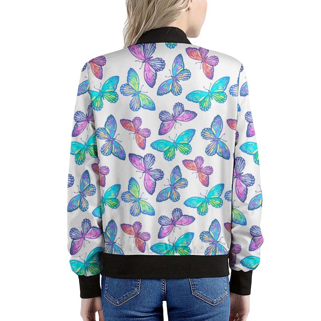 Colorful Butterfly Pattern Print Women's Bomber Jacket