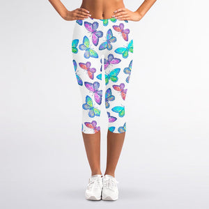 Colorful Butterfly Pattern Print Women's Capri Leggings