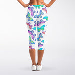 Colorful Butterfly Pattern Print Women's Capri Leggings