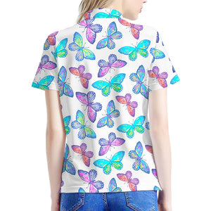 Colorful Butterfly Pattern Print Women's Polo Shirt