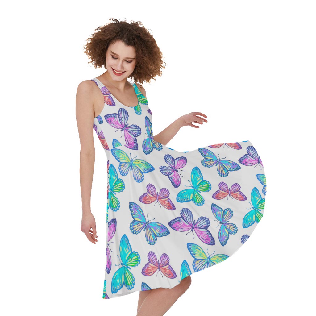 Colorful Butterfly Pattern Print Women's Sleeveless Dress