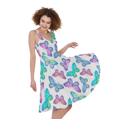 Colorful Butterfly Pattern Print Women's Sleeveless Dress