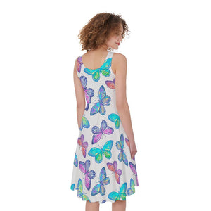 Colorful Butterfly Pattern Print Women's Sleeveless Dress
