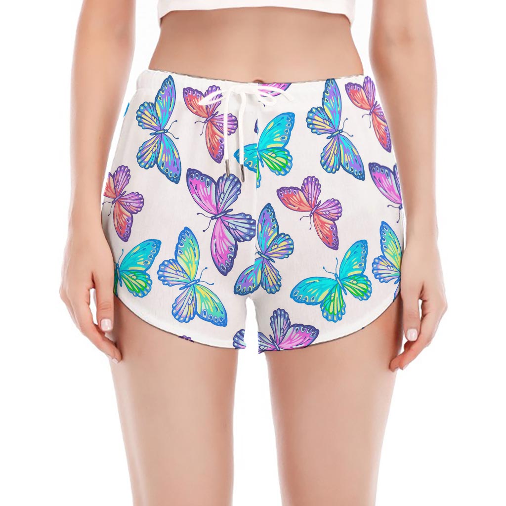 Colorful Butterfly Pattern Print Women's Split Running Shorts