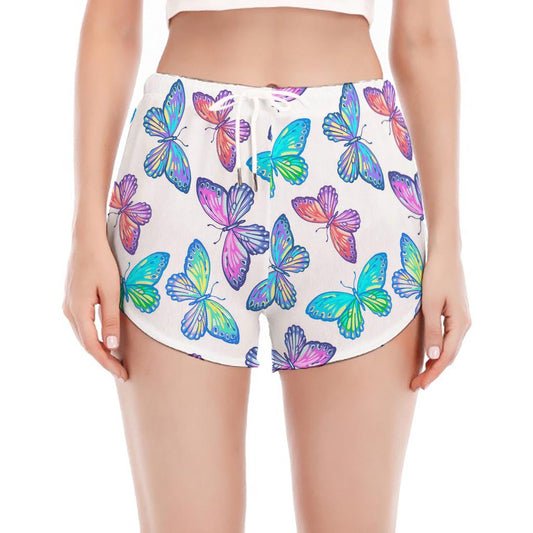 Colorful Butterfly Pattern Print Women's Split Running Shorts