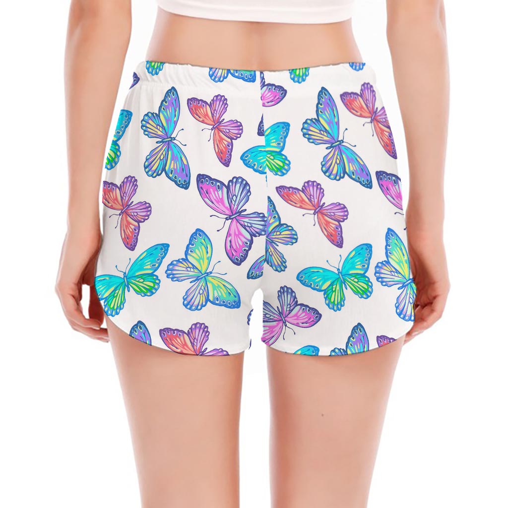 Colorful Butterfly Pattern Print Women's Split Running Shorts