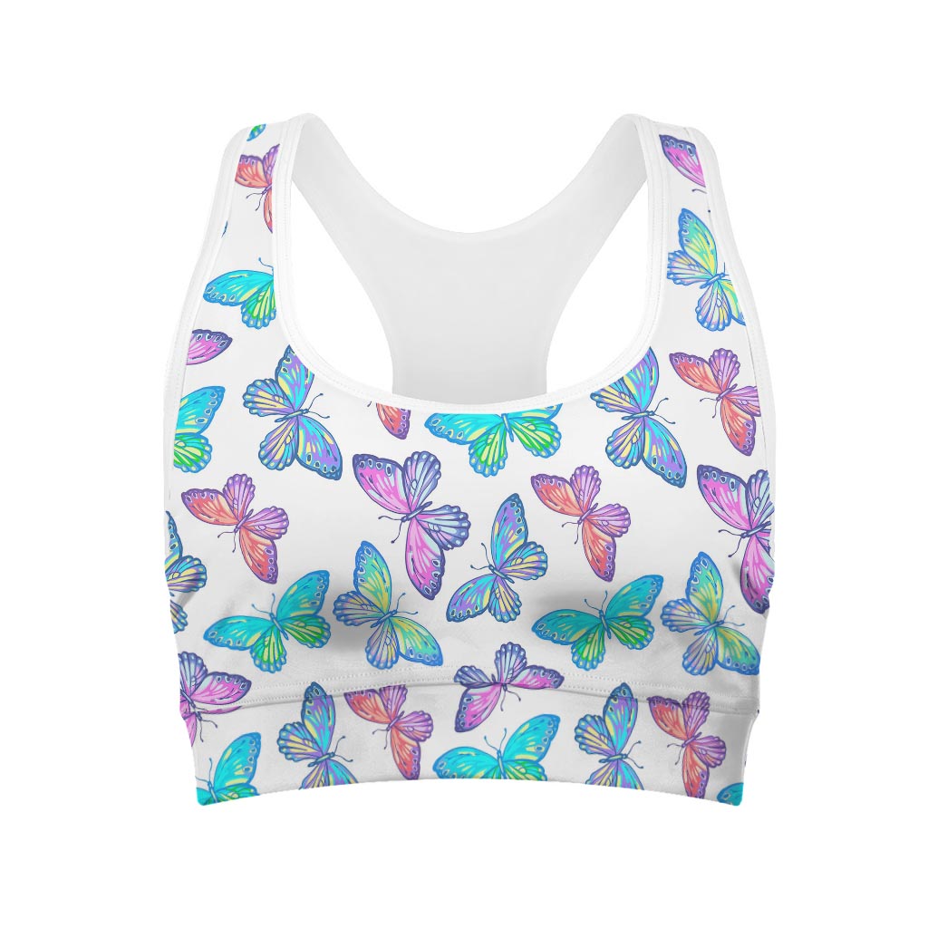 Colorful Butterfly Pattern Print Women's Sports Bra