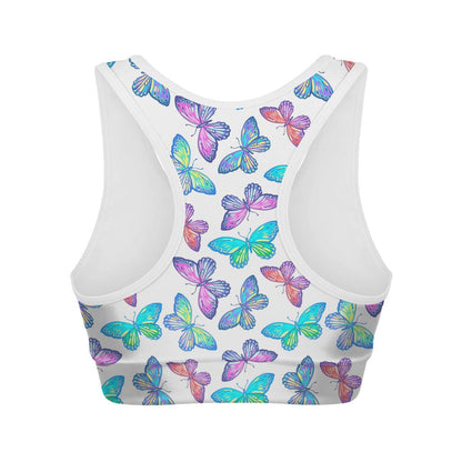 Colorful Butterfly Pattern Print Women's Sports Bra