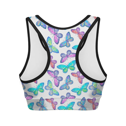 Colorful Butterfly Pattern Print Women's Sports Bra