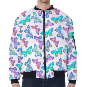 Colorful Butterfly Pattern Print Zip Sleeve Bomber Jacket