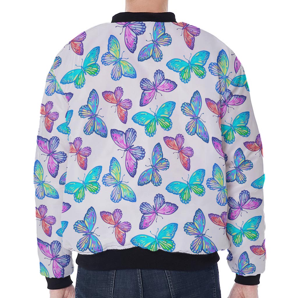 Colorful Butterfly Pattern Print Zip Sleeve Bomber Jacket