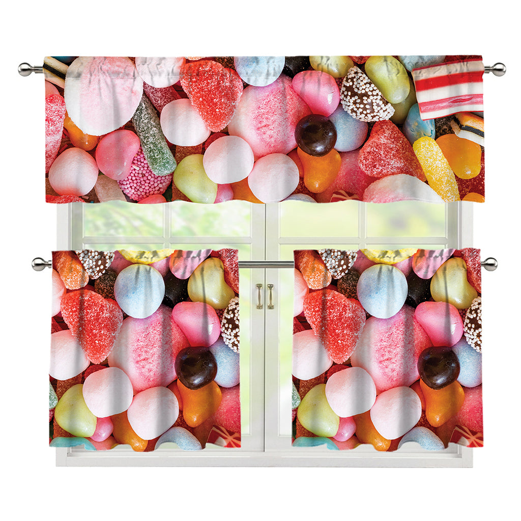 Colorful Candy And Jelly Print 3 Piece Kitchen Curtains