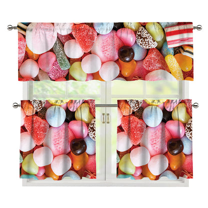 Colorful Candy And Jelly Print 3 Piece Kitchen Curtains
