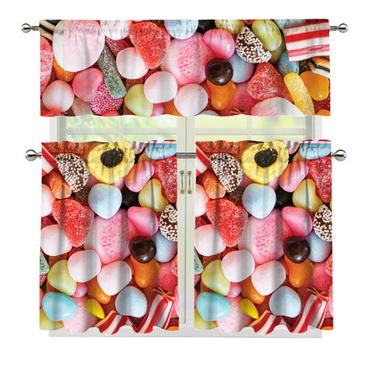 Colorful Candy And Jelly Print 3 Piece Kitchen Curtains