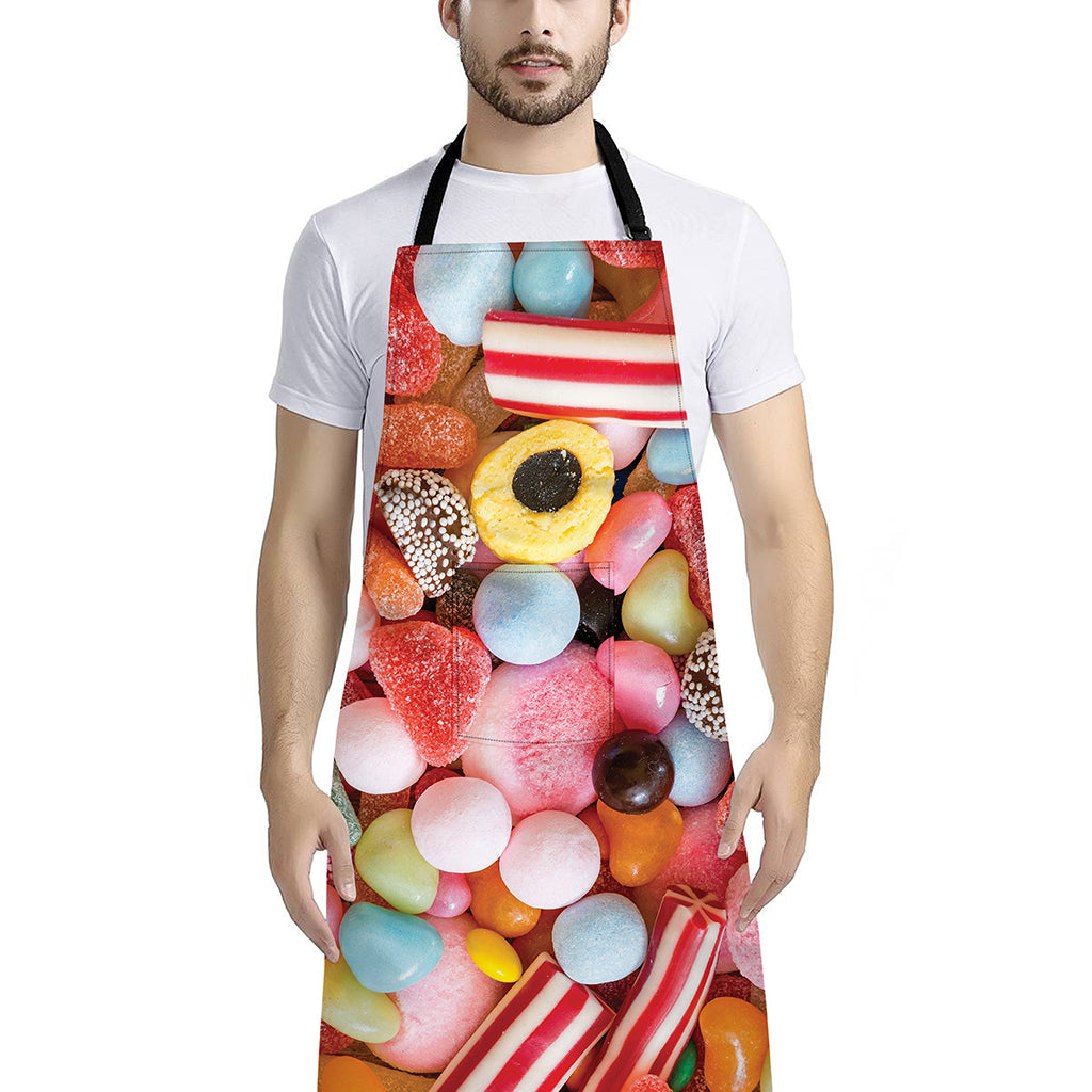 Colorful Candy And Jelly Print Bib Apron With Pocket