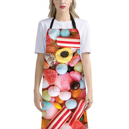 Colorful Candy And Jelly Print Bib Apron With Pocket