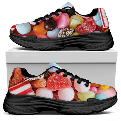 Colorful Candy And Jelly Print Black Chunky Shoes