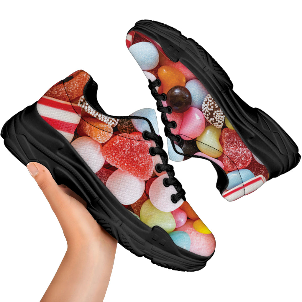 Colorful Candy And Jelly Print Black Chunky Shoes