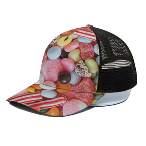 Colorful Candy And Jelly Print Black Mesh Trucker Cap