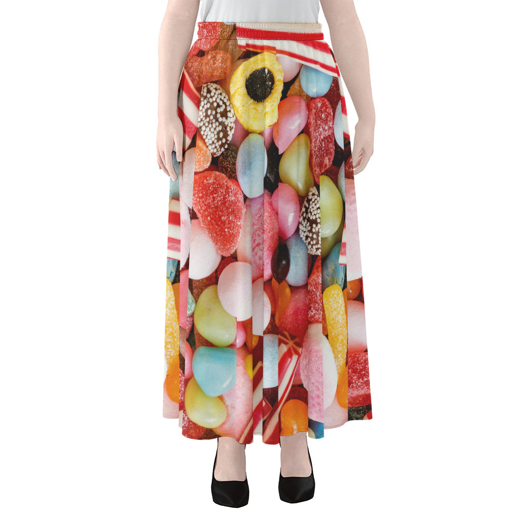 Colorful Candy And Jelly Print Chiffon Maxi Skirt