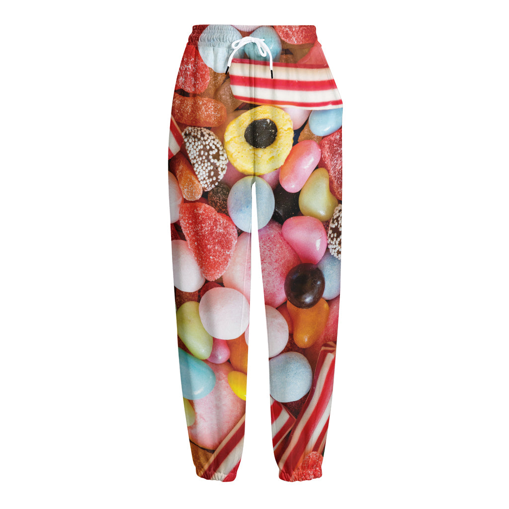 Colorful Candy And Jelly Print Fleece Lined Knit Pants