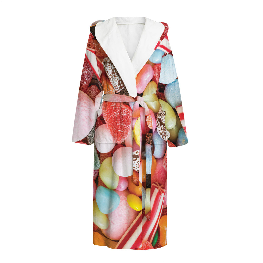 Colorful Candy And Jelly Print Hooded Bathrobe