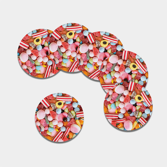 Colorful Candy And Jelly Print Leather Coaster Set