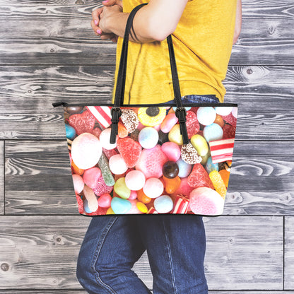 Colorful Candy And Jelly Print Leather Tote Bag
