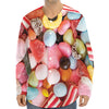 Colorful Candy And Jelly Print Long Sleeve Baseball Jersey